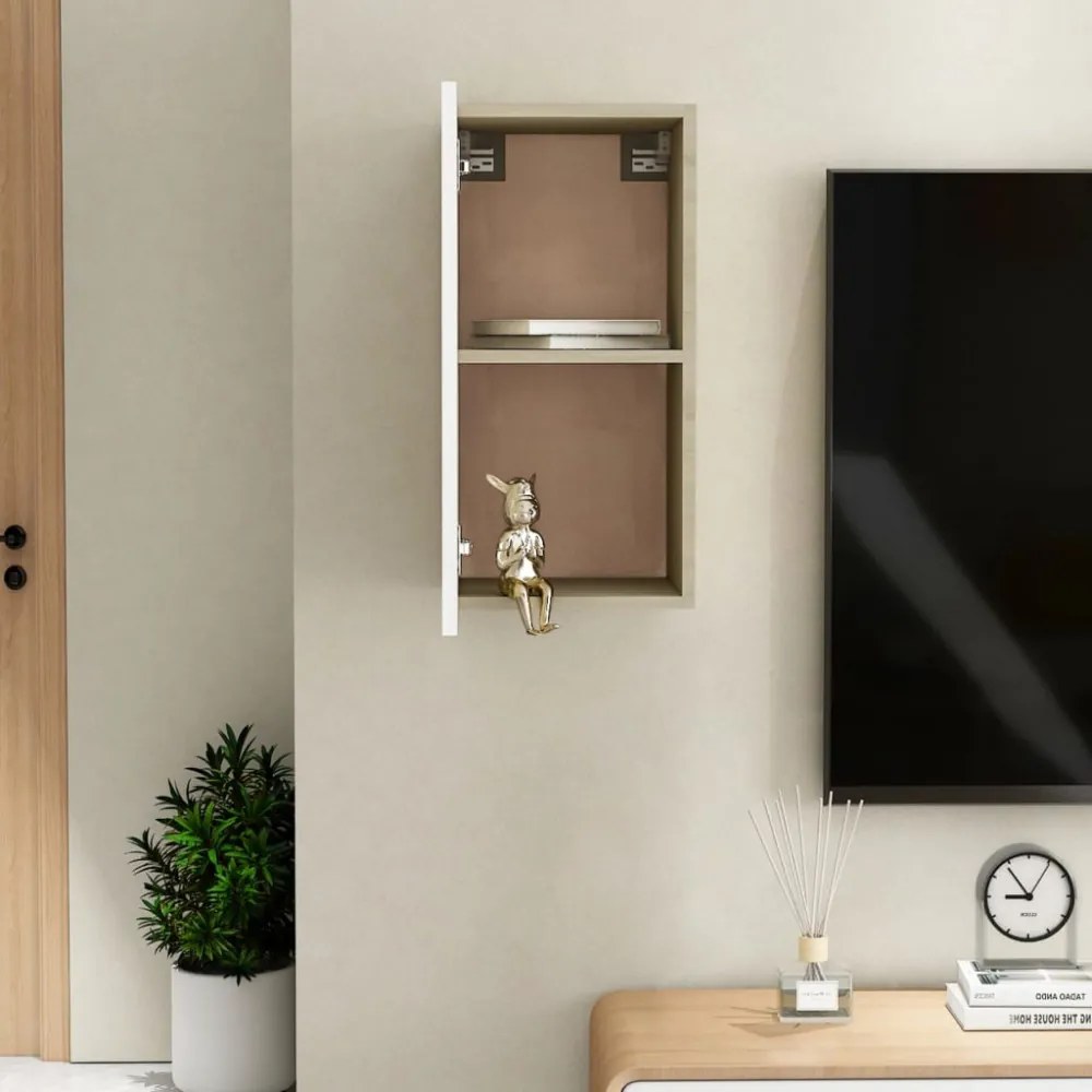 fehér és sonoma tölgy szerelt fa TV-szekrény 30,5 x 30 x 60 cm