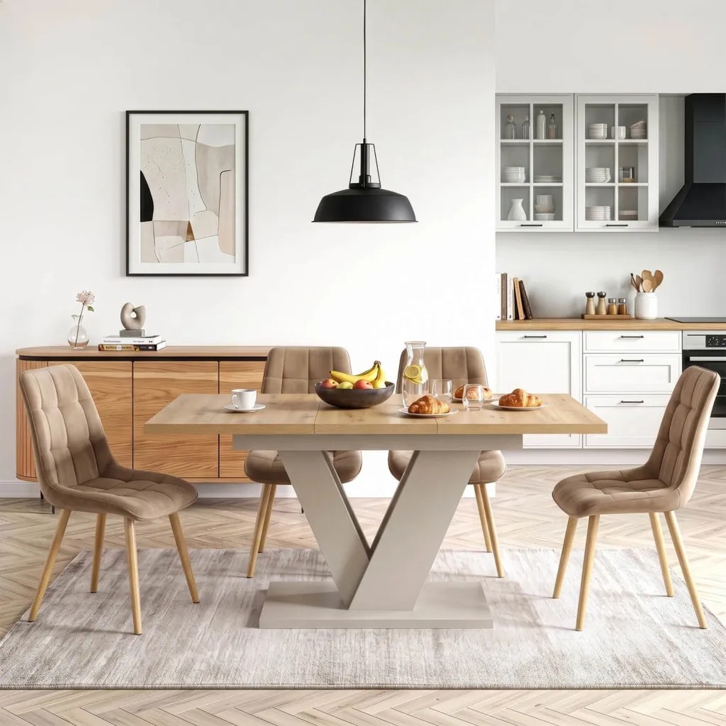 Modern bővíthető étkezőasztal CLARK 120–160 cm artisan tölgy kasmír