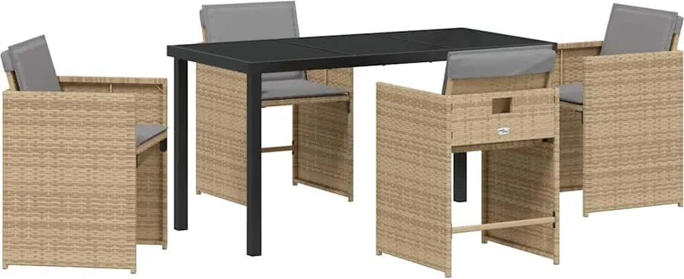 vidaXL Kert étkező szett párnával 5 pcs Bézs polirattan