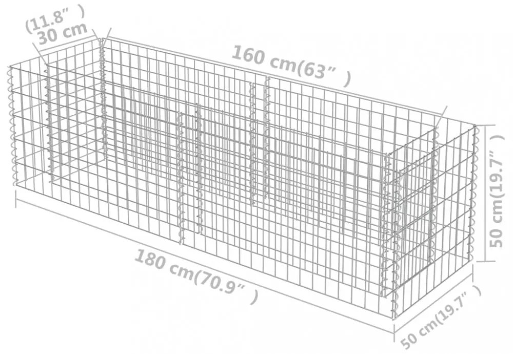 horganyzott acél gabion magaságyás 180 x 50 x 50 cm