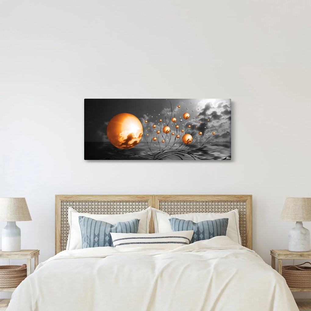 Narancssárga absztrakt gömbök képe (120x50 cm)
