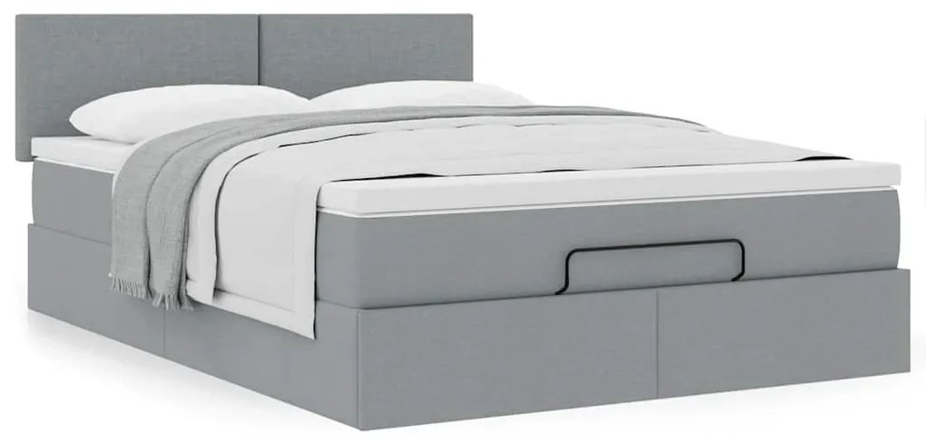 Ottomán ágy matraccal világosszürke 140x190 cm szövet