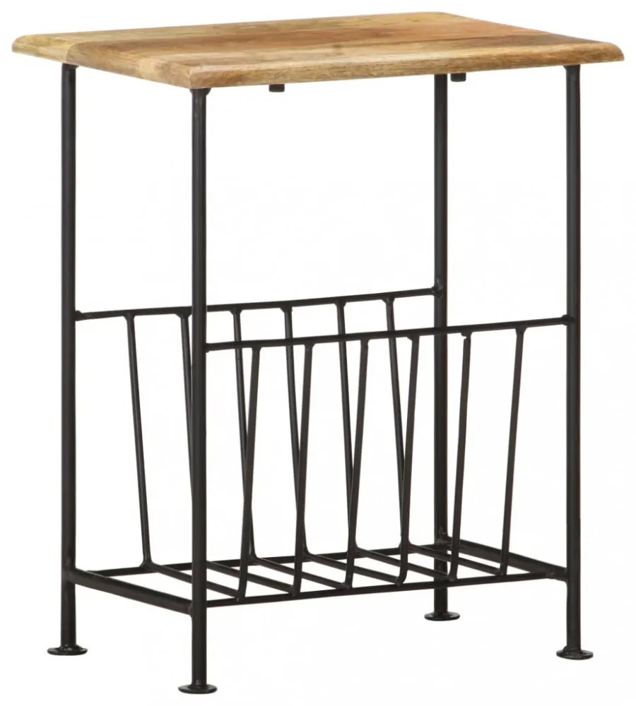 vidaXL tömör mangófa és acél újságtartó 40 x 30 x 50 cm