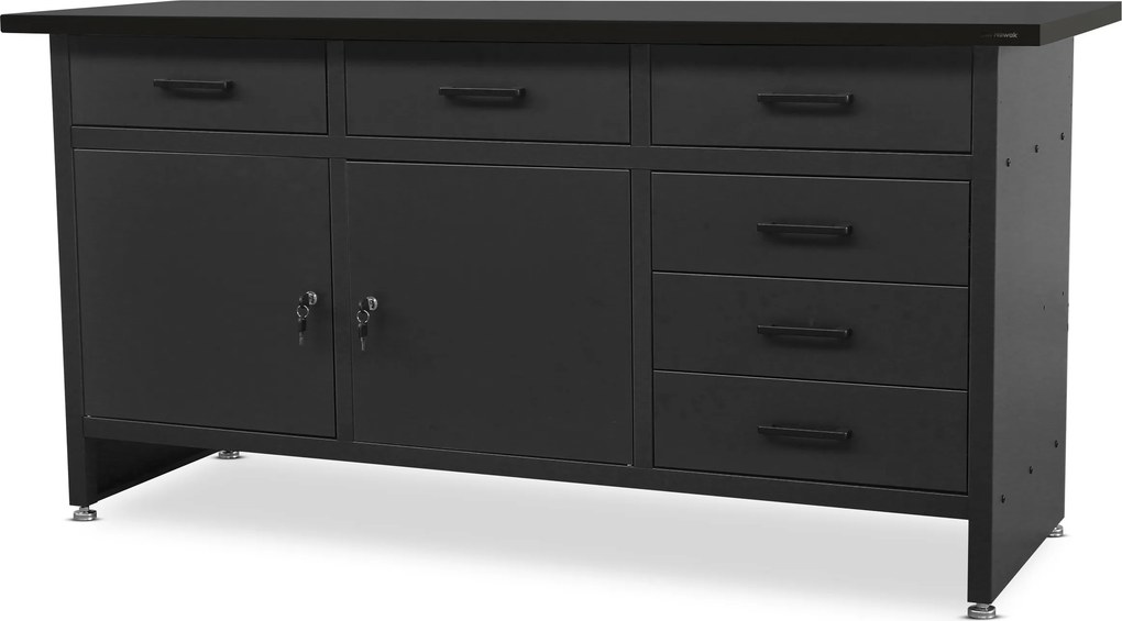 Műhelyasztal fiókokkal, fekete, 1700x850x600 mm: HENRY All Black