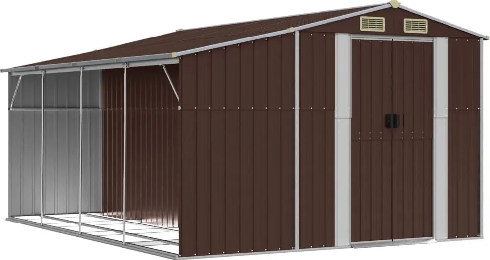vidaXL barna horganyzott acél kerti fészer 277 x 365,5 x 179 cm