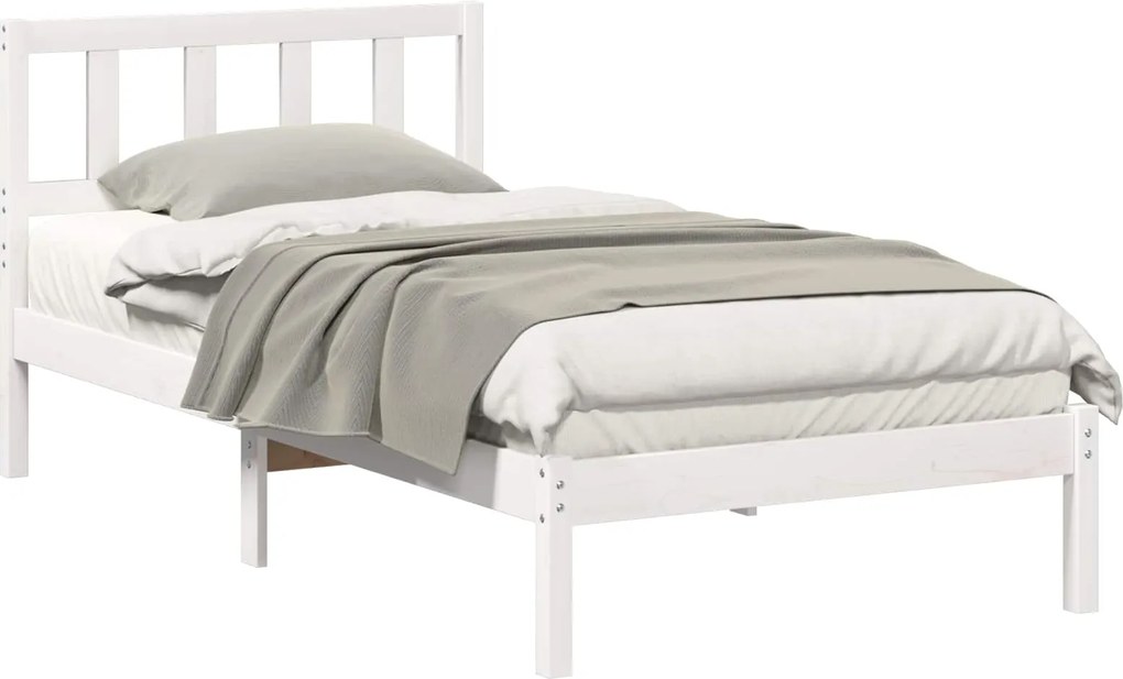 vidaXL Ágykeret fejtámlával Fehér 90 x 200 cm Tömör fenyőfa