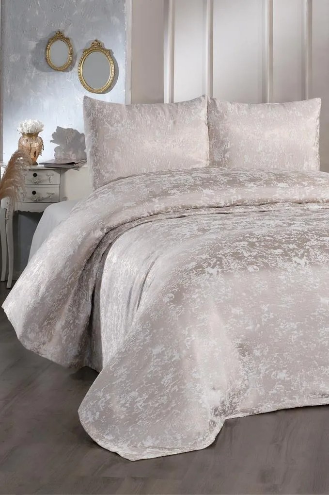Slayka jacquard kétszemélyes ágytakaró szett, cappuccino