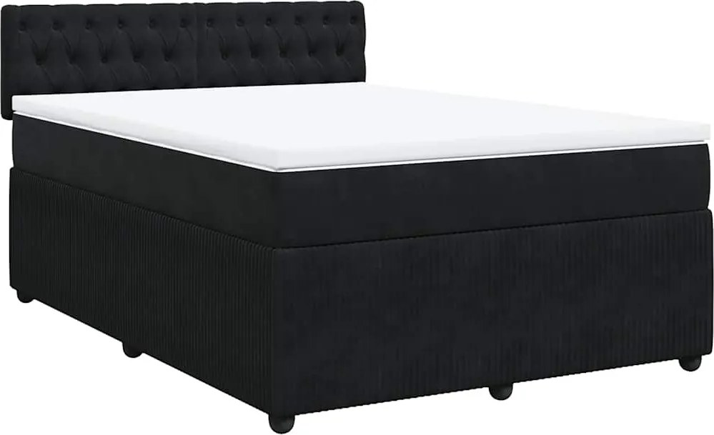 vidaXL fekete bársony rugós ágy matraccal 160x200 cm