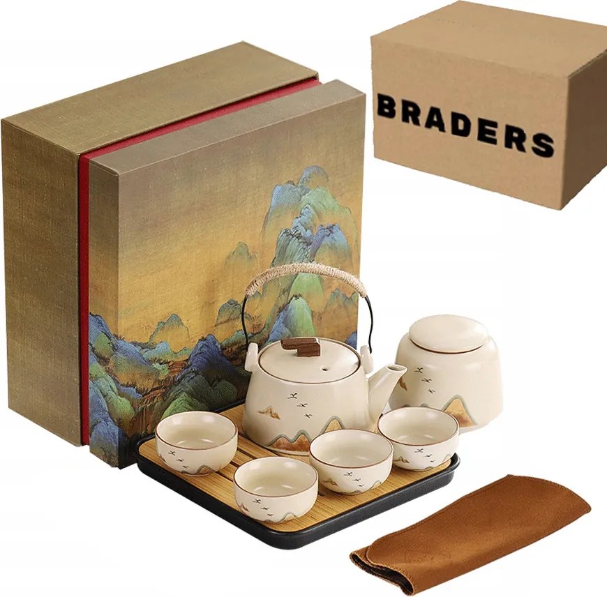 Kerámia teáskészlet vízforralóval és 4 csészével Japán stílus