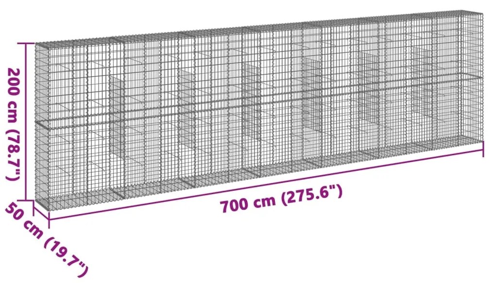 horganyzott vas gabion kosár fedéllel 700 x 50 x 200 cm