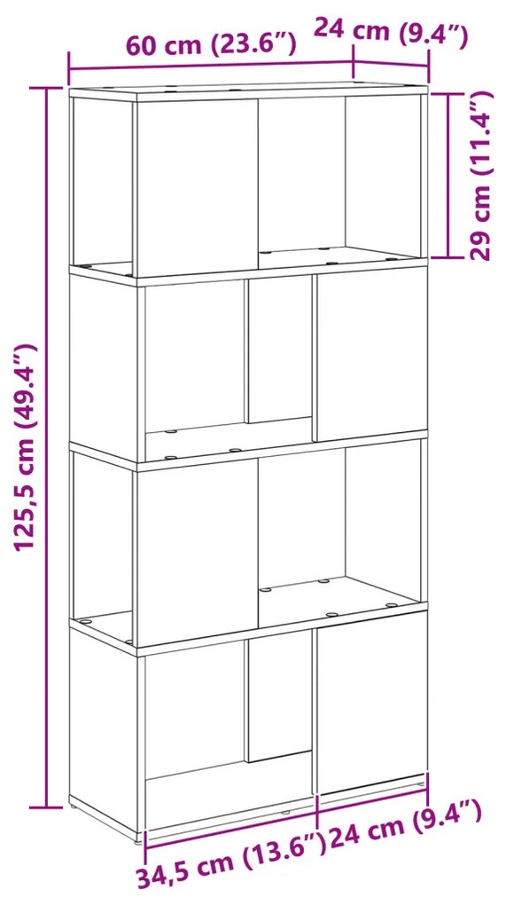 könyvespolc Fekete tölgy Szerelt fa 60 x 24 x 124 cm