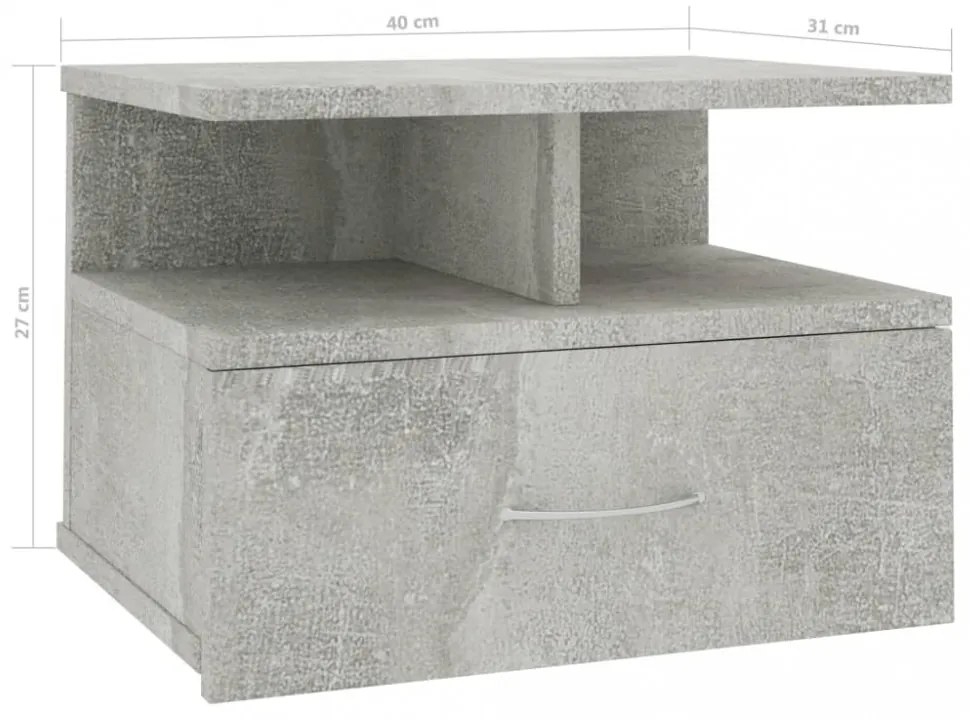 2 db betonszürke szerelt fa lebegő éjjeliszekrény 40x31x27 cm