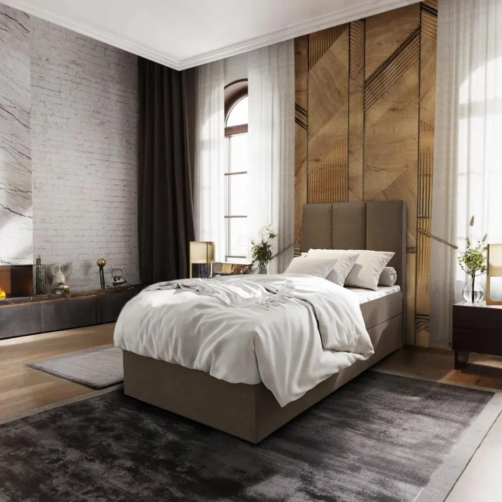 Kárpitozott boxspring ágy MERALIS 100x200 cm barna Matrac: Bonell rugós matrac