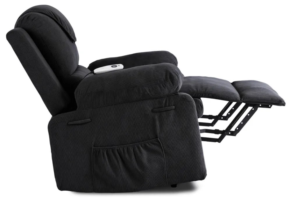 Elektromosan Vezérelhető Masszázsfunkciós Relaxfotel Fekete Színben, Felállást Segítő Funkcióval. FENIX