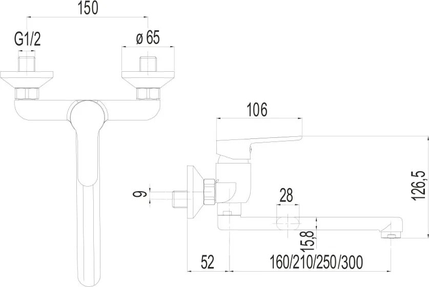 Mereo Mereo, Mosogató fali csaptelep, Zuna, lapos szíjjal 210 mm, króm, MER-CB302Z