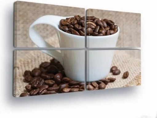 Vászonkép 120x80 moduláris triptichon kávé szemes csésze juta textúra aroma