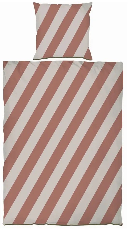 Téglavörös-bézs egyszemélyes pamut-szatén ágyneműhuzat 140x200 cm Diagonal – Mette Ditmer Denmark