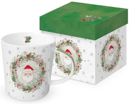 Karácsonyi télapós porcelán bögre 400 ml Wreath & Santa