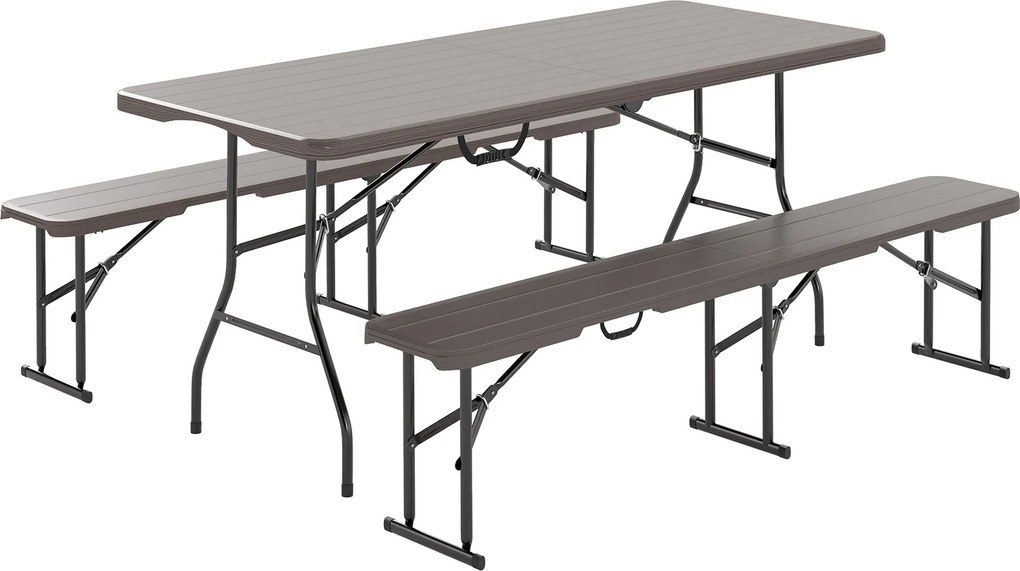 Outsunny 3 darabos Összecsukható Kemping Szett – Összecsukható Kempingasztal 180x74x74 cm és 2 Vízálló Hatású Pad | Aosom