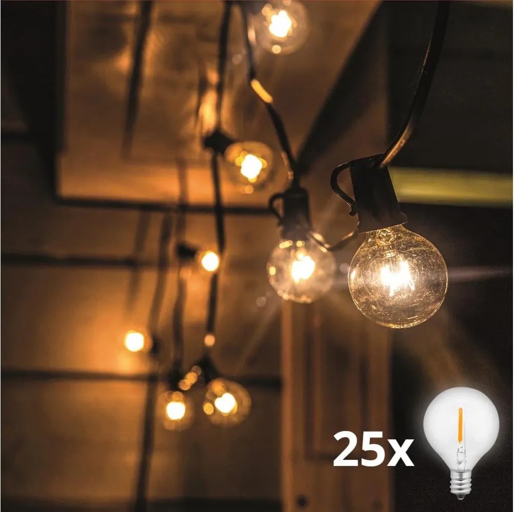 Solight WO794 - LED kültéri dekorációs fényfüzér GIRLANDA 25xE12 20m IP44 meleg fehér