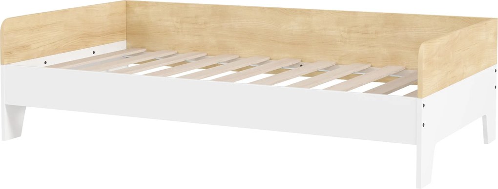 AIYAPLAY Gyerekágy 3 Éves Kor Felett 140x70 cm Fából Készült Gyerekágy 80 kg Teherbírású Fehér és Natur | Aosom