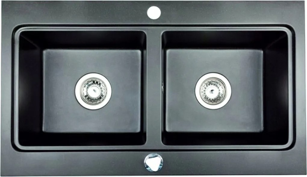 Gránit Mosogató Konyhai mosogató NUBIRU20 kétrekeszes fekete metál