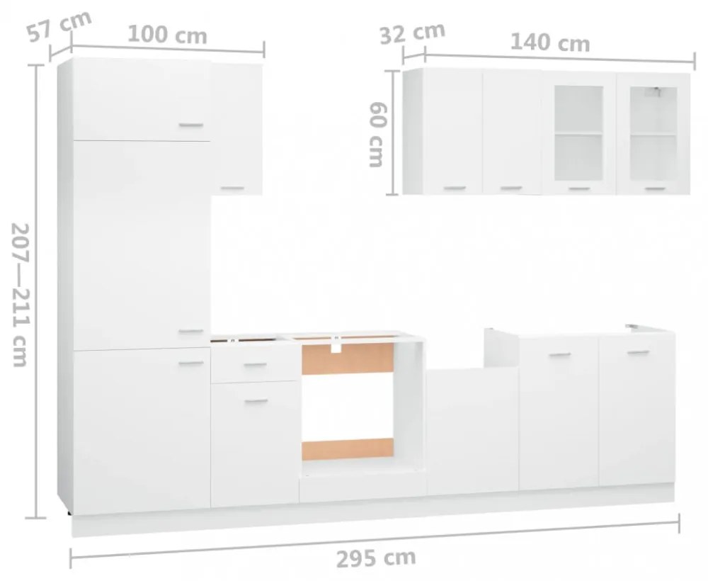 Lyon 8 részes fehér forgácslap konyhai szekrénygarnitúra