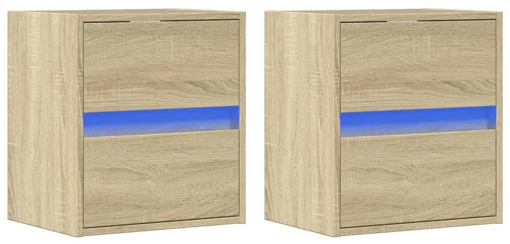 2 db sonoma tölgy színű fali TV-szekrény LED-del 41x31x45 cm