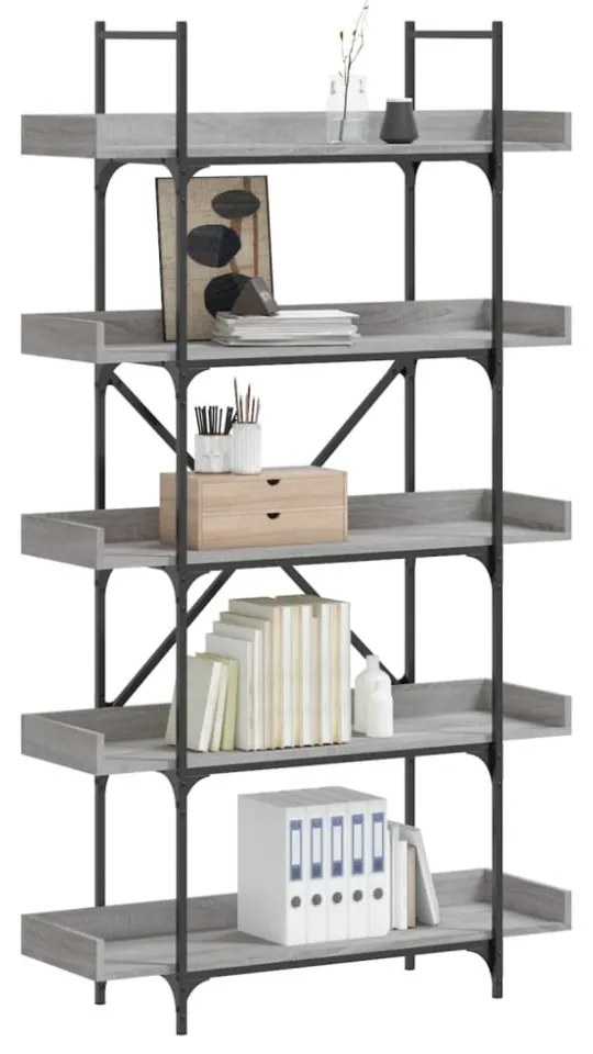 5-szintes szürke sonoma szerelt fa könyvespolc 100x33x180,5 cm