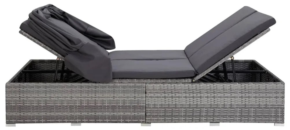 Kétszemélyes szürke polyrattan napozóágy párnával