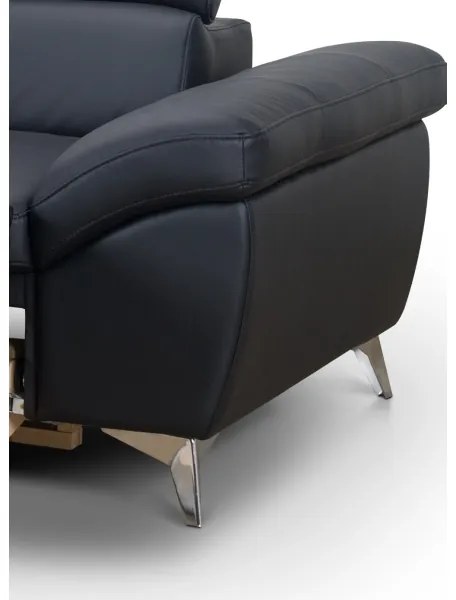 Fekete, balos, bőrkárpitos, L-alakú SALERNO II sarokkanapé, ággyá nyitható