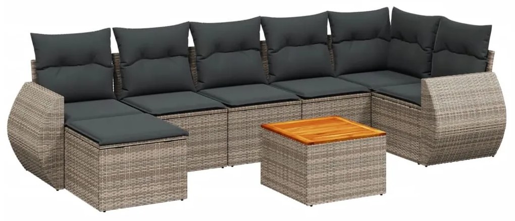 8 részes szürke polyrattan kerti ülőgarnitúra párnákkal