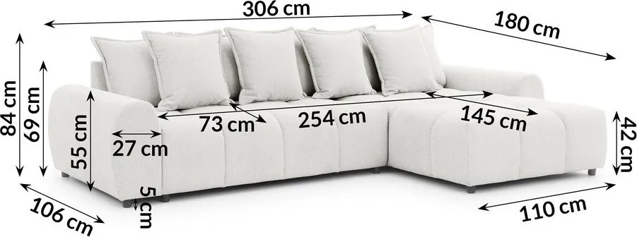 Fehér sarokkanapé (jobb oldali-heverő résszel) Albane – Ropez