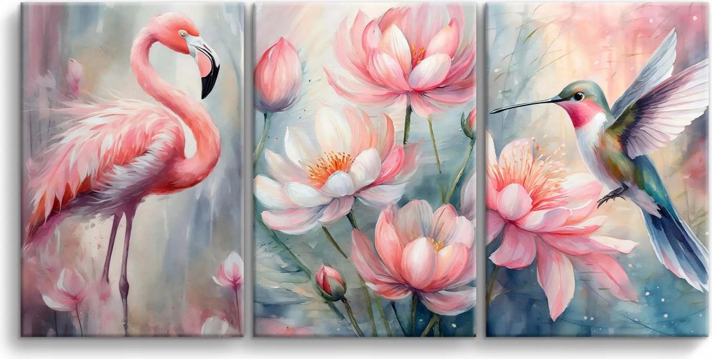 Vászonképek a nappaliba Kolibri Flamingó fali dekoráció 90x180