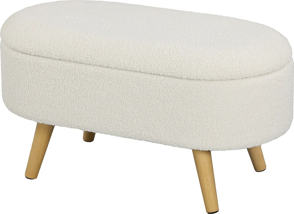 HOMCOM Tárolópad, Kárpitozott Pad Fedéllel, Ágy Pad Teddy Velúr Hatással, Előszobába, Hálószobába, Nappaliba, Fa Keret 82 x 41 x 45 cm Fehér | Aosom