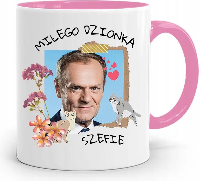 Donald Tusk Rózsaszín Bögre Platform Ajándék fényképes nyomtatással
