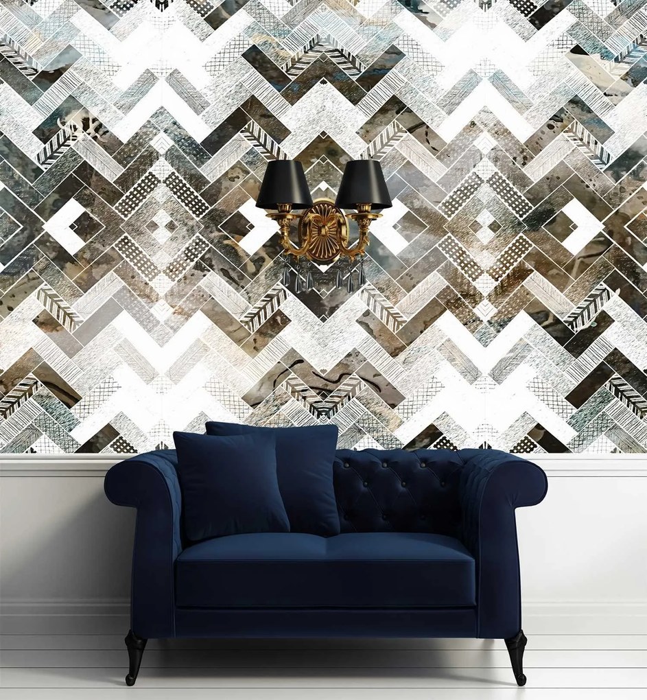 Gario Fotótapéta Geometrikus halszálkás mintázat Anyag: Vlies, Méret: 350 x 245 cm