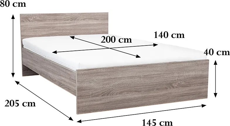 Miami franciaágy ágyneműtartó nélkül 140x200 cm yorki tölgy-yorki tölgy