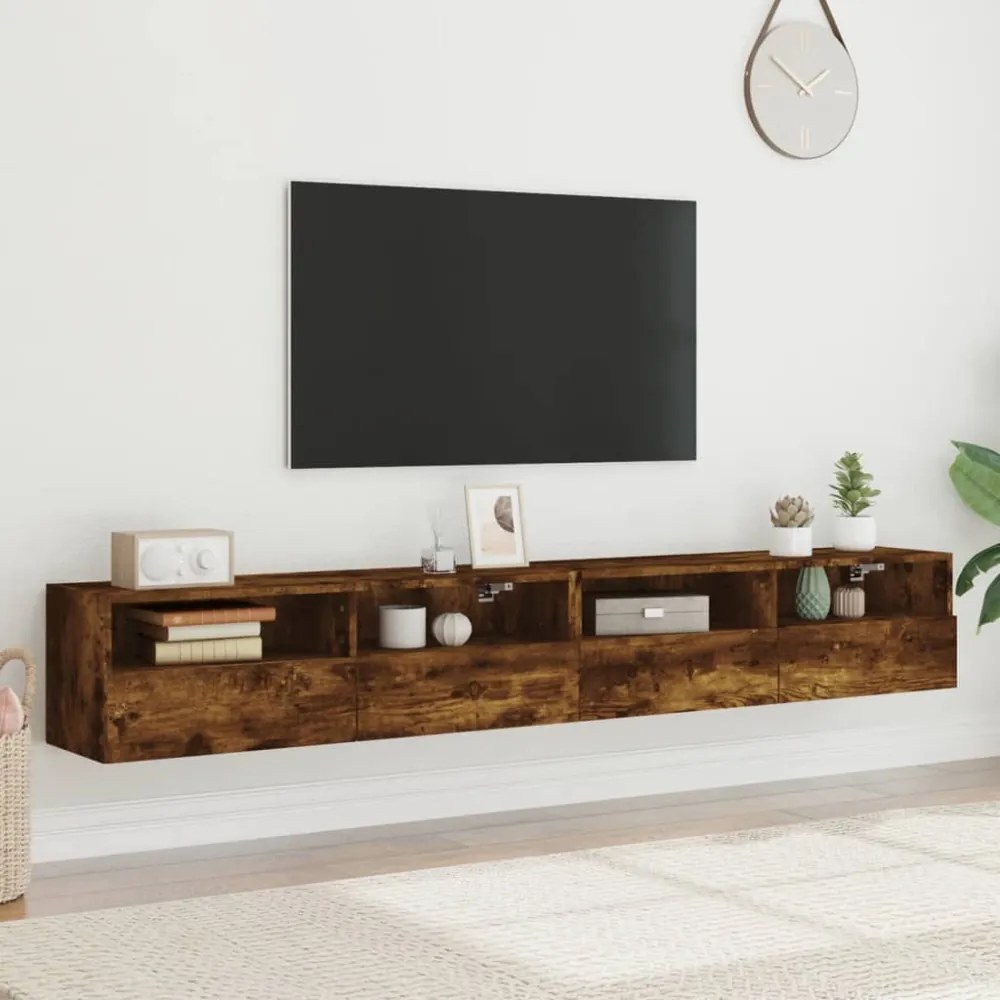 2 db füstös tölgy színű szerelt fa TV-szekrény 100 x 30 x 30 cm