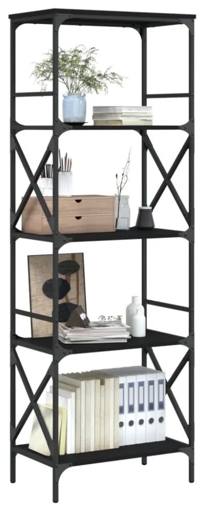 5 szintes fekete szerelt fa könyvespolc 59 x 35 x 132 cm