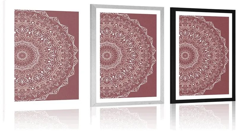 Poszter paszportuval Mandala vintage stílusban rózsaszínben