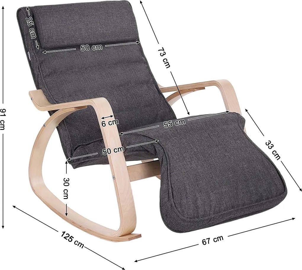 Hintaszék 5 irányban állítható lábtartóval, maximális terhelés 150 kg