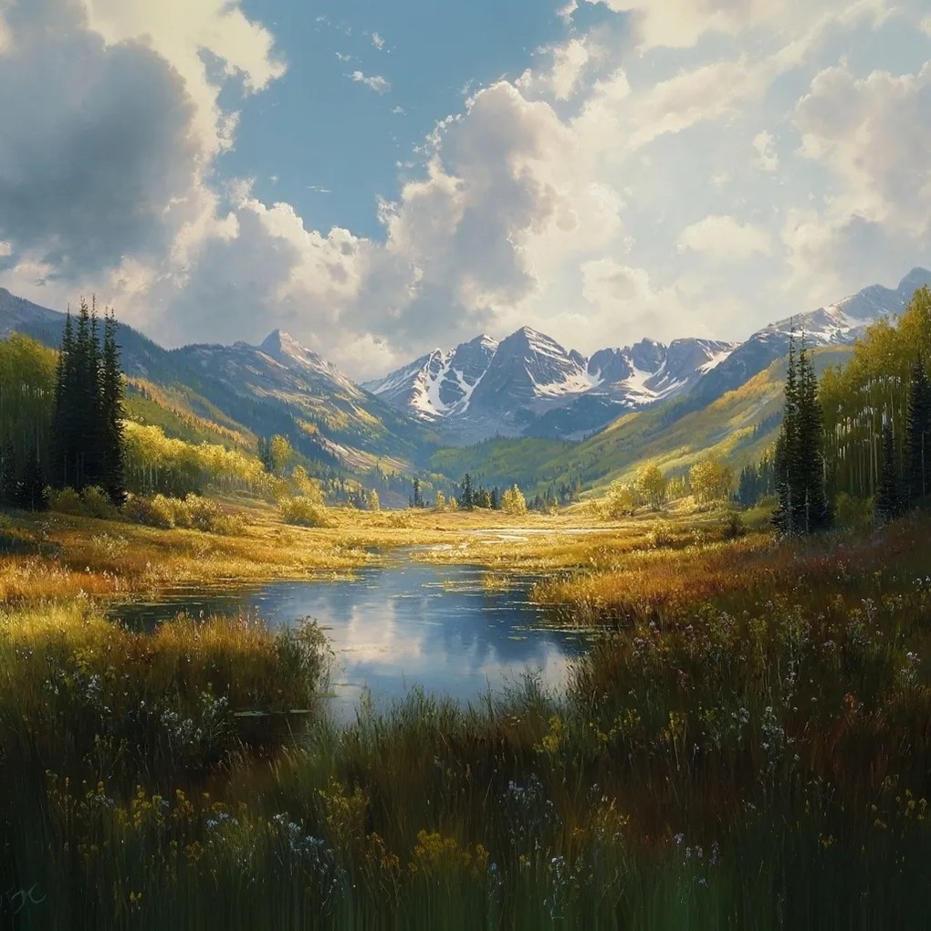 Vászonkép Canvas Hegyek Tó Völgy Panoráma Hó Csúcsok 80 x 80