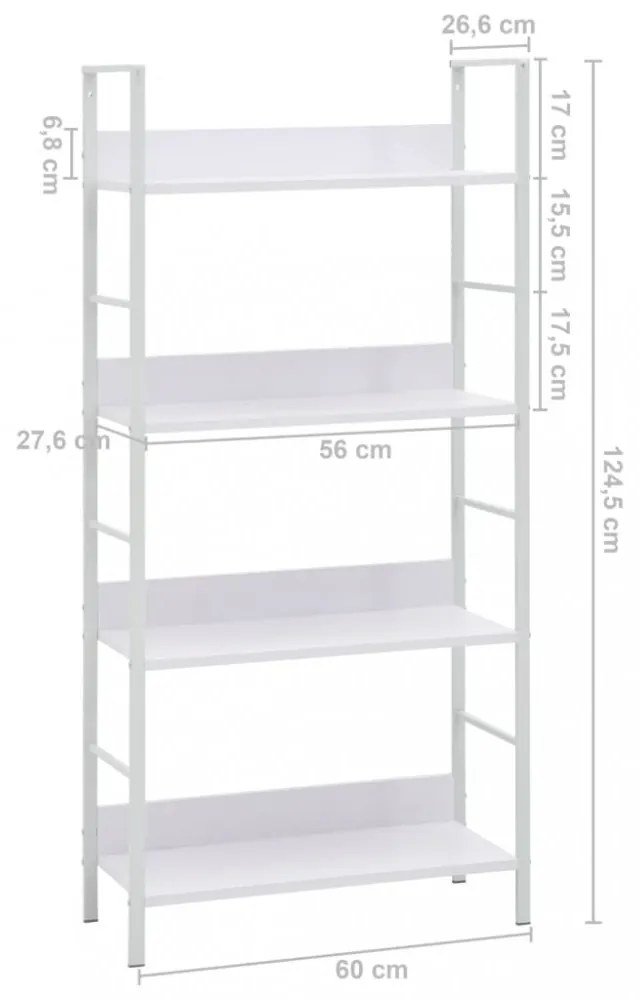 4 szintes fehér szerelt fa könyvespolc 60 x 27,6 x 124,5 cm