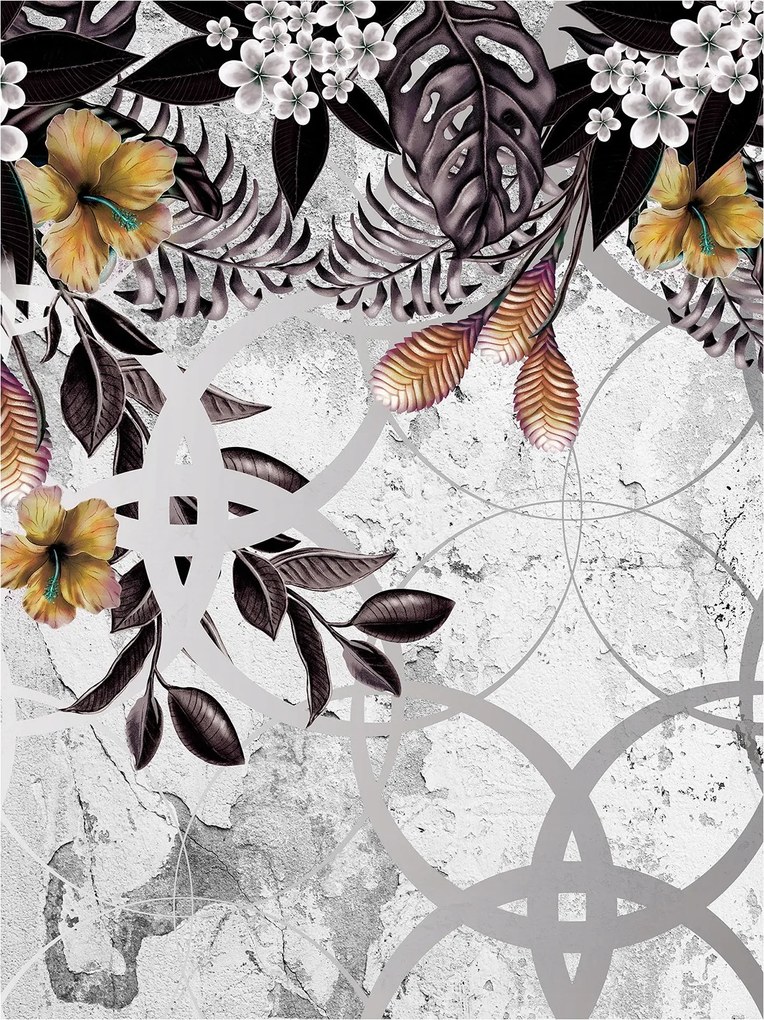 Fotótapéta Hibiszkusz Trópusi geometria Elegancia Levelek 184x254 +ragasztó