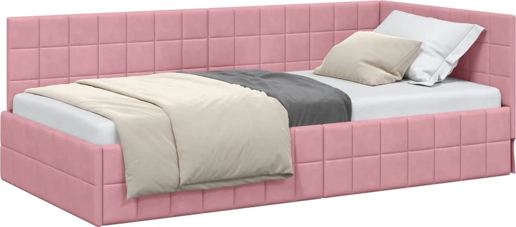 vidaXL Sarokágy keret fejtámlával Rózsaszín 90 cm x 190 cm Bársony