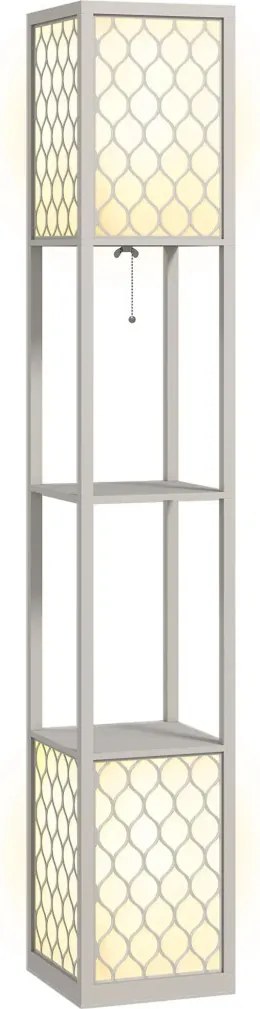 HOMCOM Állólámpa modern dizájnban, 2 polccal, láncos kapcsolóval, fekete-fehér