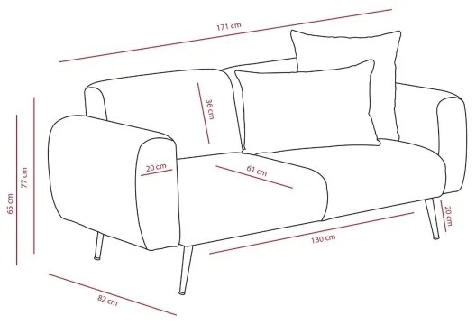 PISA kétszemélyes kanapé, világosszürke