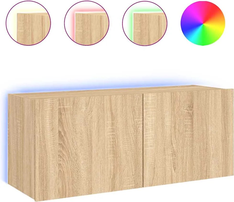 vidaXL sonoma tölgy színű fali TV-szekrény LED-ekkel 100 x 35 x 41 cm