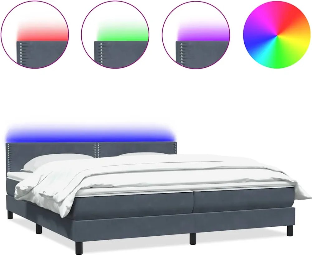 vidaXL sötétszürke bársony rugós és LED-es ágy matraccal 180x210 cm